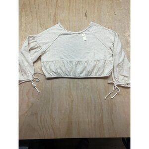 Aerie Take It Easy Top Shirt Small Beige Crop Long Sleeve NWTs Boho Hippie sz s